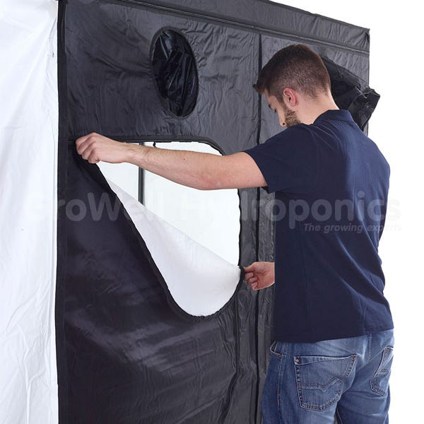Side inspection door outside tent